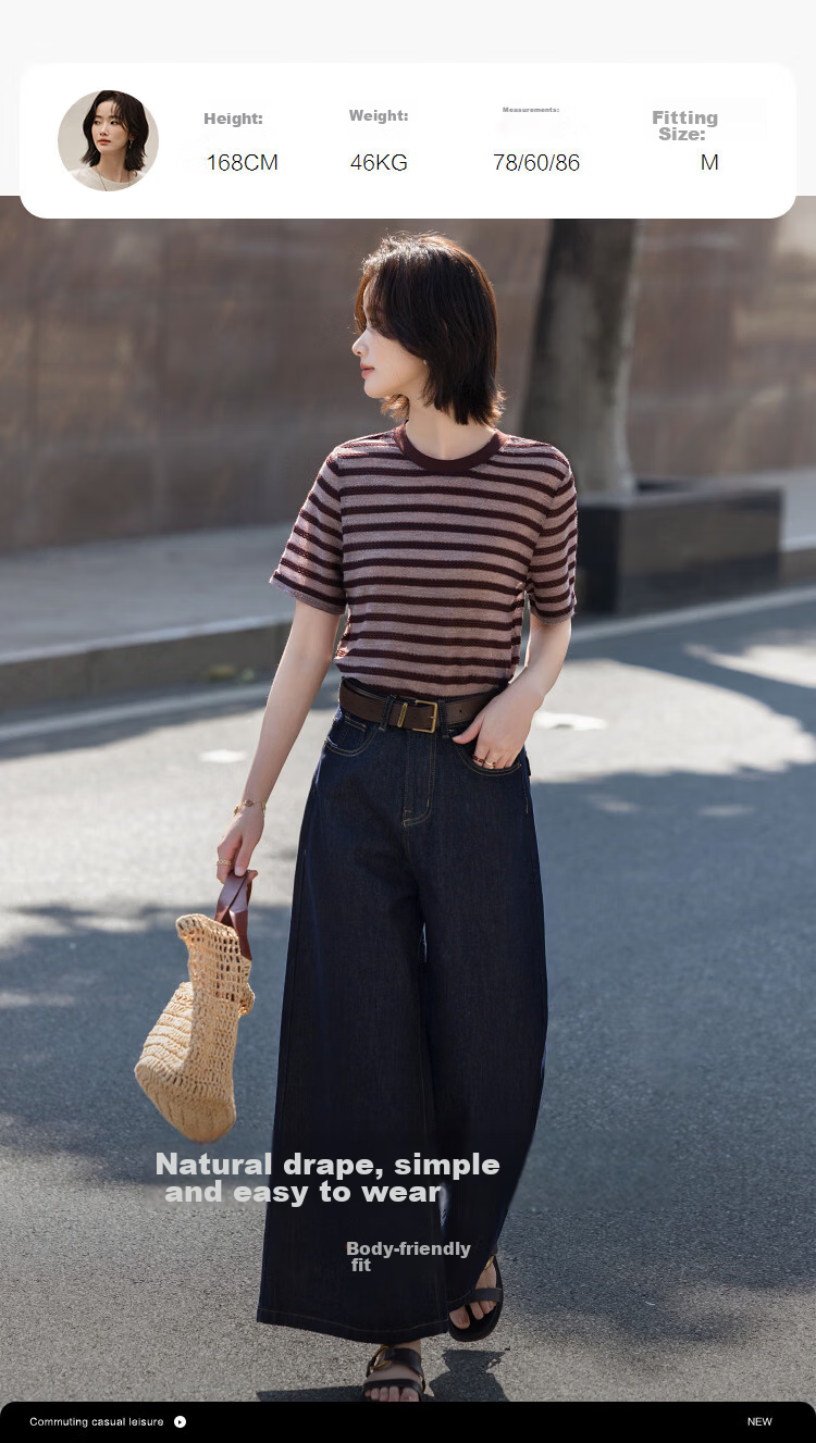 Demana "Piano Overture" Summer Retro Colorblock Round Neck Short Sleeve Stretch Slimming T-Shirt for Women High-End Feel 9