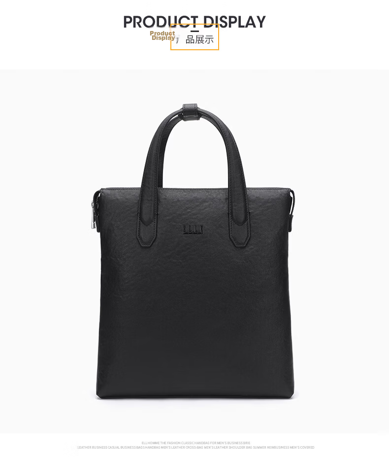 ELLE HOMME Men's Business Briefcase First Layer Cowhide Vertical Shoulder Crossbody Laptop Bag 6820 Black 6
