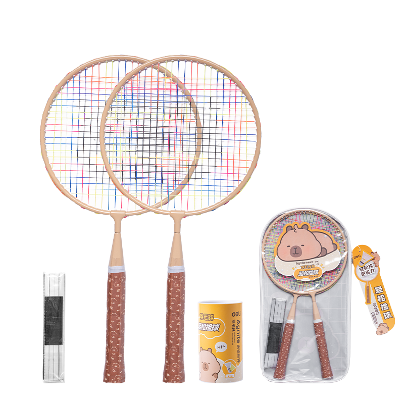 Deli Capybara Badminton Racket Set with Cover and Shuttlecocks for Training and Competition, Easy Shuttlecock Pickup, Adult and Student Use