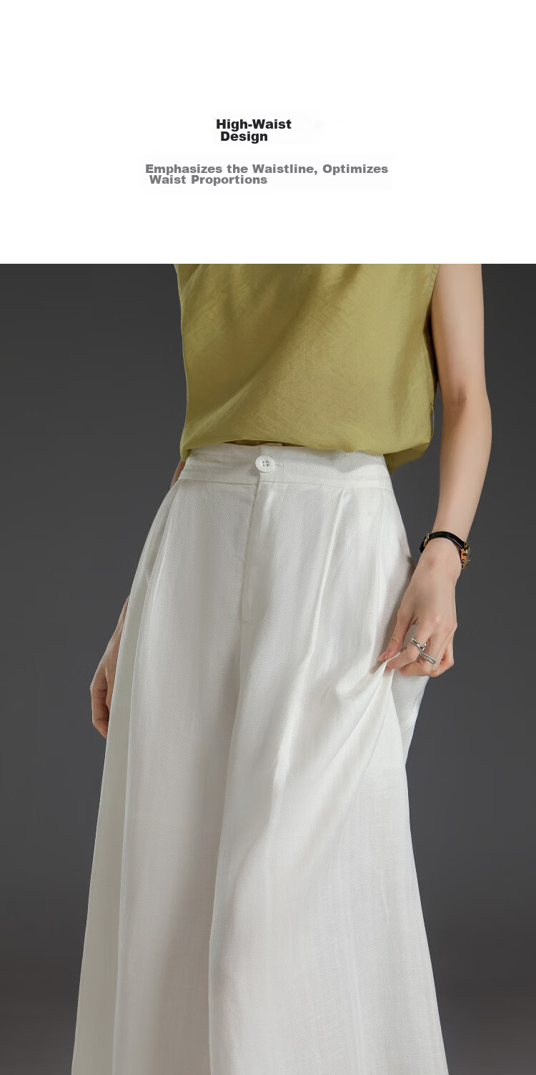 Demana [with Linen Lyocell] Summer Button High-Waist Wide-Leg Folded Slimming Cropped Casual Pants for Women Premium Feel 6