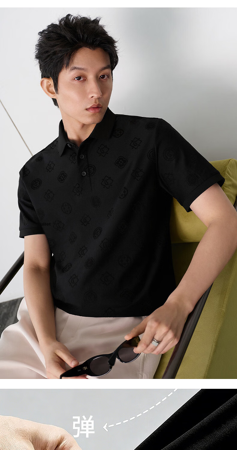 CABBEEN [National Style Jacquard Terry Cloth] Men's Polo Shirt with Pipa Pattern and Baoxiang Floral Design 2026 Summer Breathable Polo Shirt 5