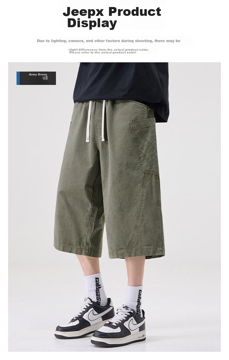 JEEP SPIRIT Men's Pure Cotton Work Shorts Summer Trendy Seven-Point Casual Pants Army Green XL 11
