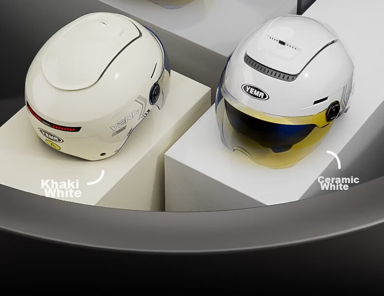 YEMA 3C Certified Electric Motorcycle Helmet Unisex Summer Sun Protection Breathable Skylight Half Helmet Four Seasons Dual Lens Electric Scooter Safety Helmet 370S Khaki White 28