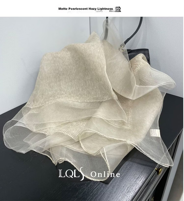 Lagur Lightweight Thin Double-Layer Silk Blend Beige Scarf Shawl for Women Spring Autumn Fashion Shawl Blue 6