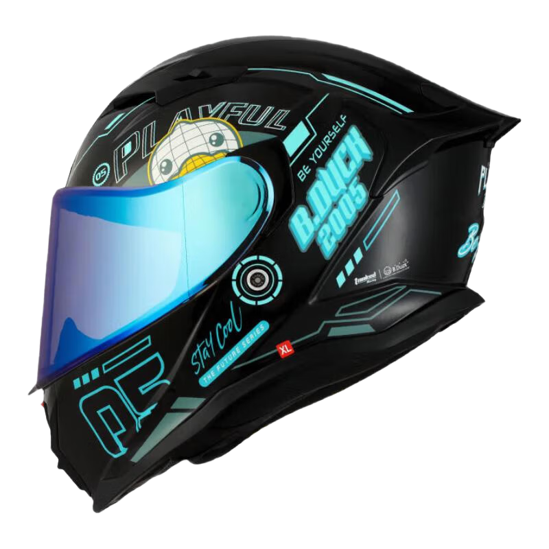 Tanked Racing Motorcycle Helmet, Full-Face T153S Black Winner [Duck Co-Branded Edition], XXXXL