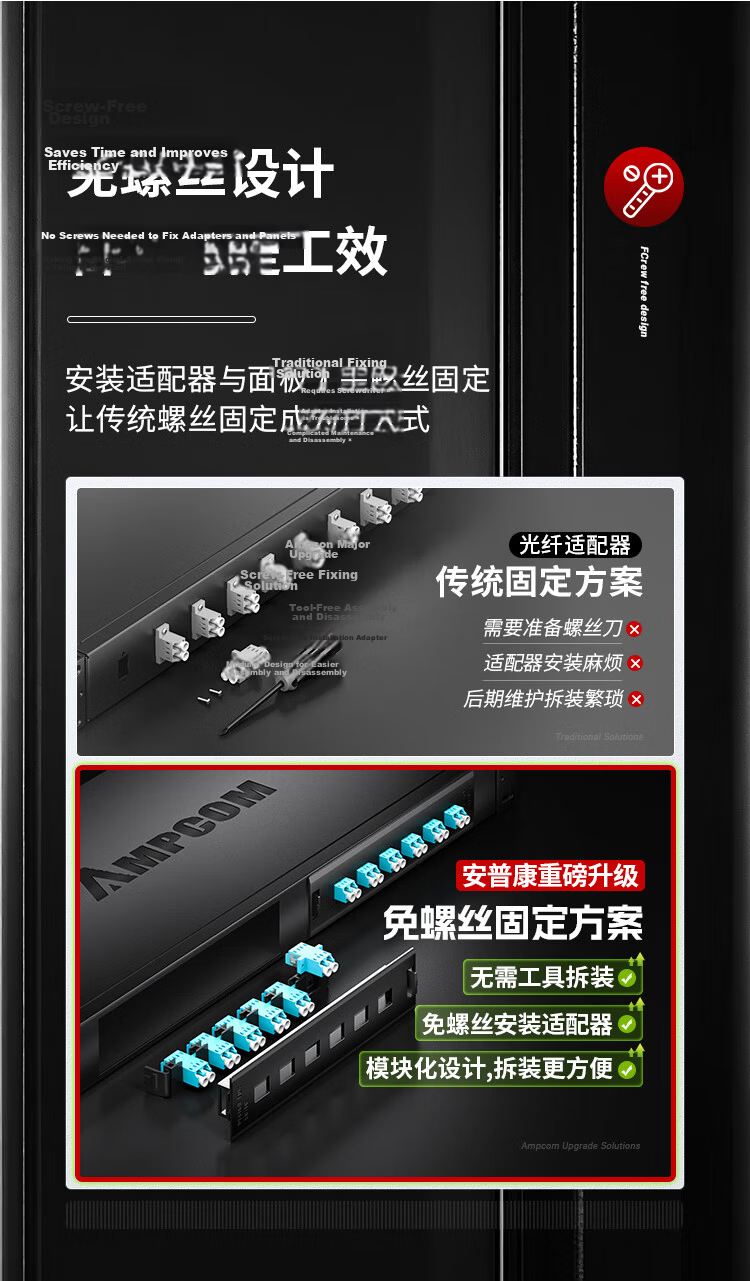 AMPCOM Fiber Optic Terminal Box 24-Core Fully Loaded SC Ribbon Pigtail Flange Adapter Single-Mode Fiber Splicing Tray Joint Box 24-Port Screwless Installation Patch Panel AMSCS24V 4