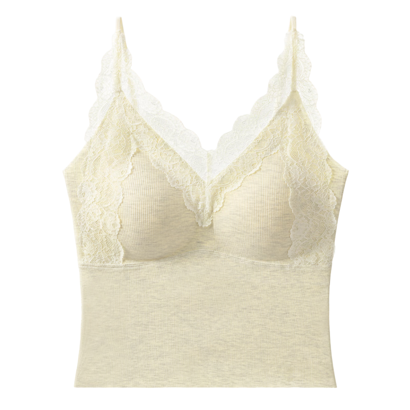MiiOW V-Neck Lace Camisole Tank Top Women's Backless Integrated Bra with Pads 10A Antibacterial Wearable Underwear