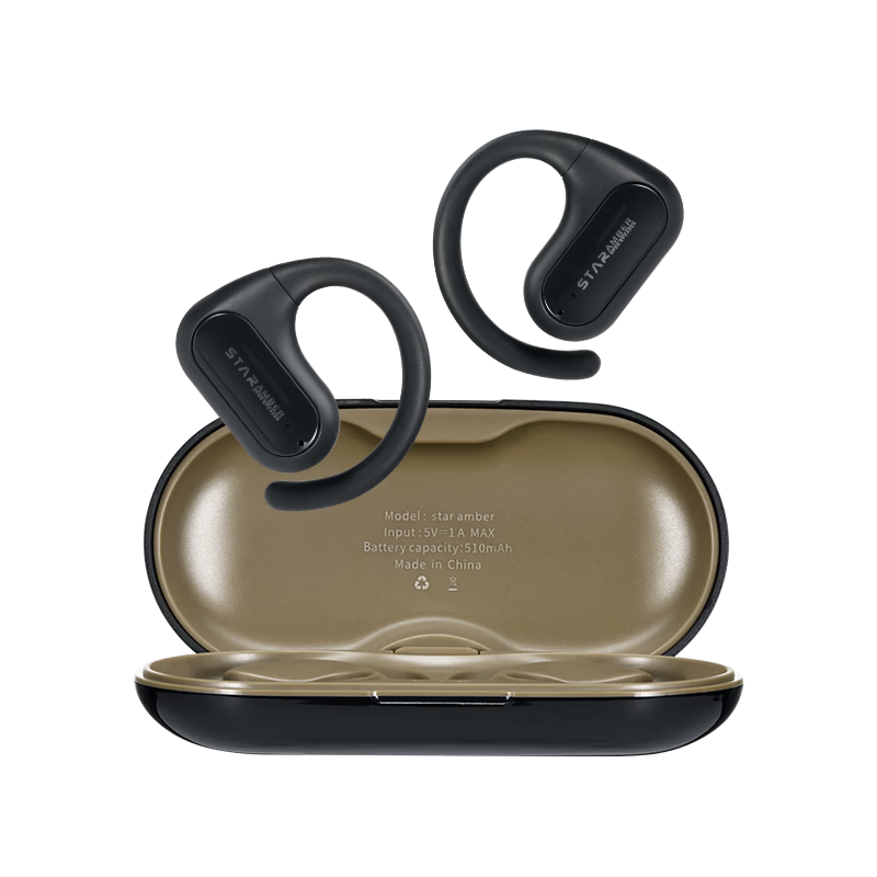 Laitieyi Ear Light Year Star Amber Bluetooth Earhook Bone Conduction Sports Running Wireless Open-Ear Non-In-Ear HD Call Long Battery Life Summer Night Black