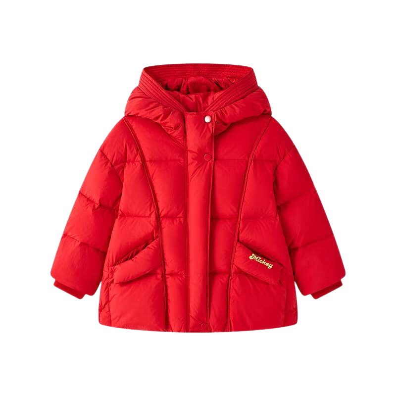 Disney Children's Down Jacket 2026 Autumn Winter New Boys' Red Mid-Length Coat Girls' New Year Outfit Kids' Clothing