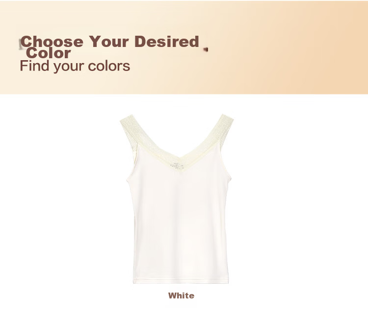 Hongdou Women's Vest Counter Style Silky Cotton Modal Mulberry Silk-Free Exquisite Lace V-Neck Jacquard Strap Stretchy Base Camisole 9