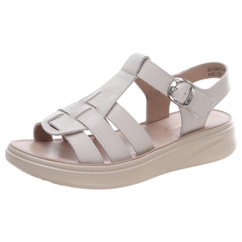 Spider King Women's Sandals 2026 New Summer Cowhide Open Toe Casual Mom Sandals Beige Size 35