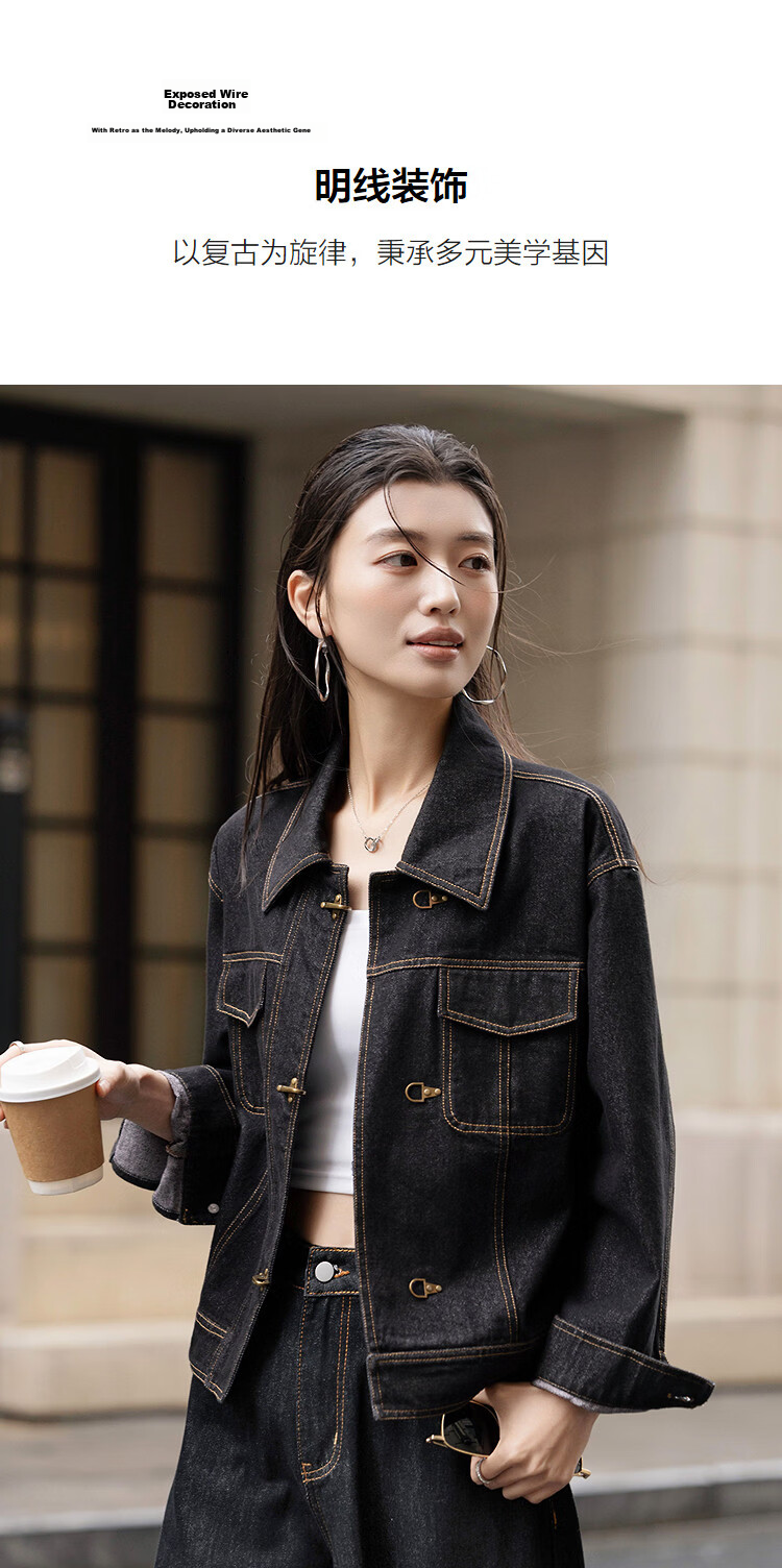 Demana [Cloud Feel Cotton Blend] Spring Vintage Style Lapel Fake Pocket Topstitching Loose Petite Women's Denim Jacket 7