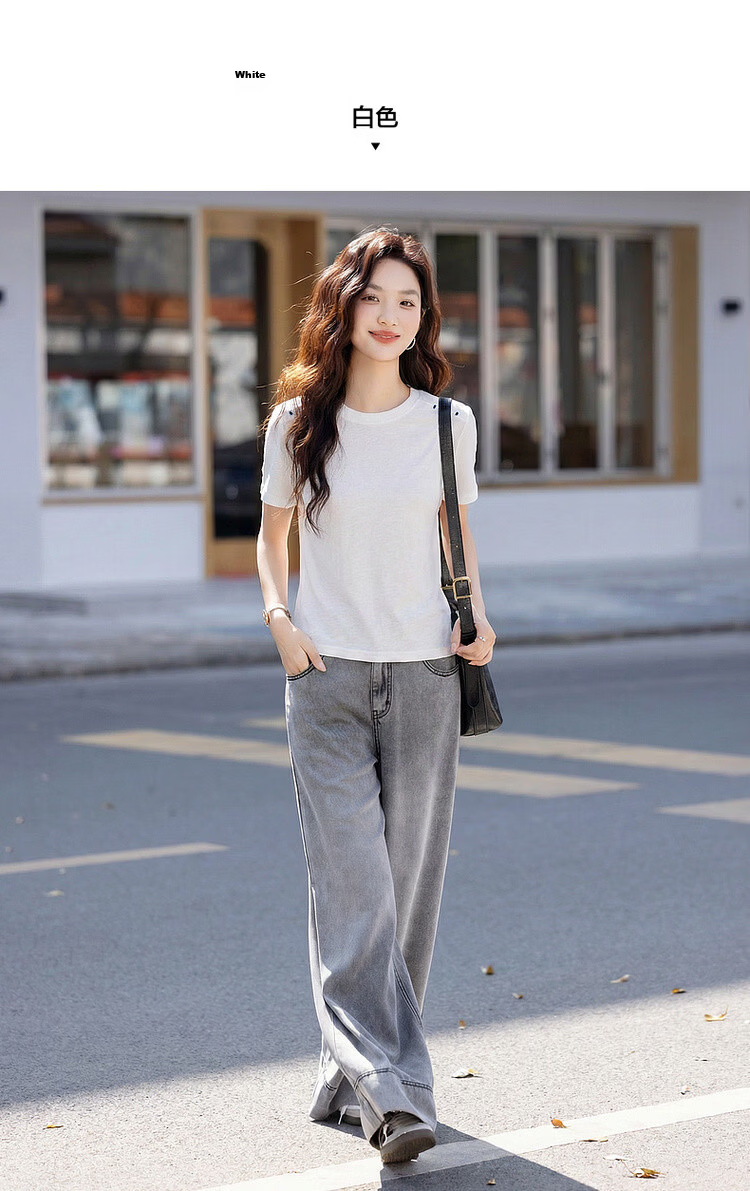 Demana [with Flax Cloud Cotton] Summer Simple Style Color-Block Shoulder Round Neck Slim Loose Fit Women's T-Shirt 9