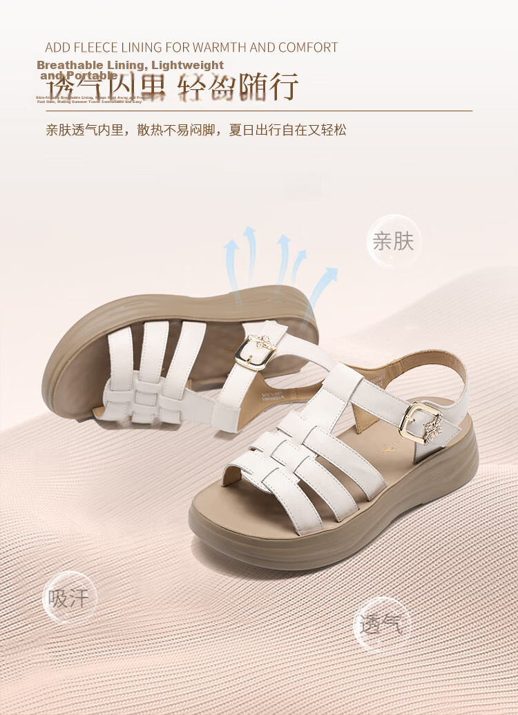 Red Dragonfly Women's Roman Sandals Vintage Platform Casual Shoes Height Increasing Soft Sole Commuting Beach Shoes WTK265461 Off-White Size 35 4
