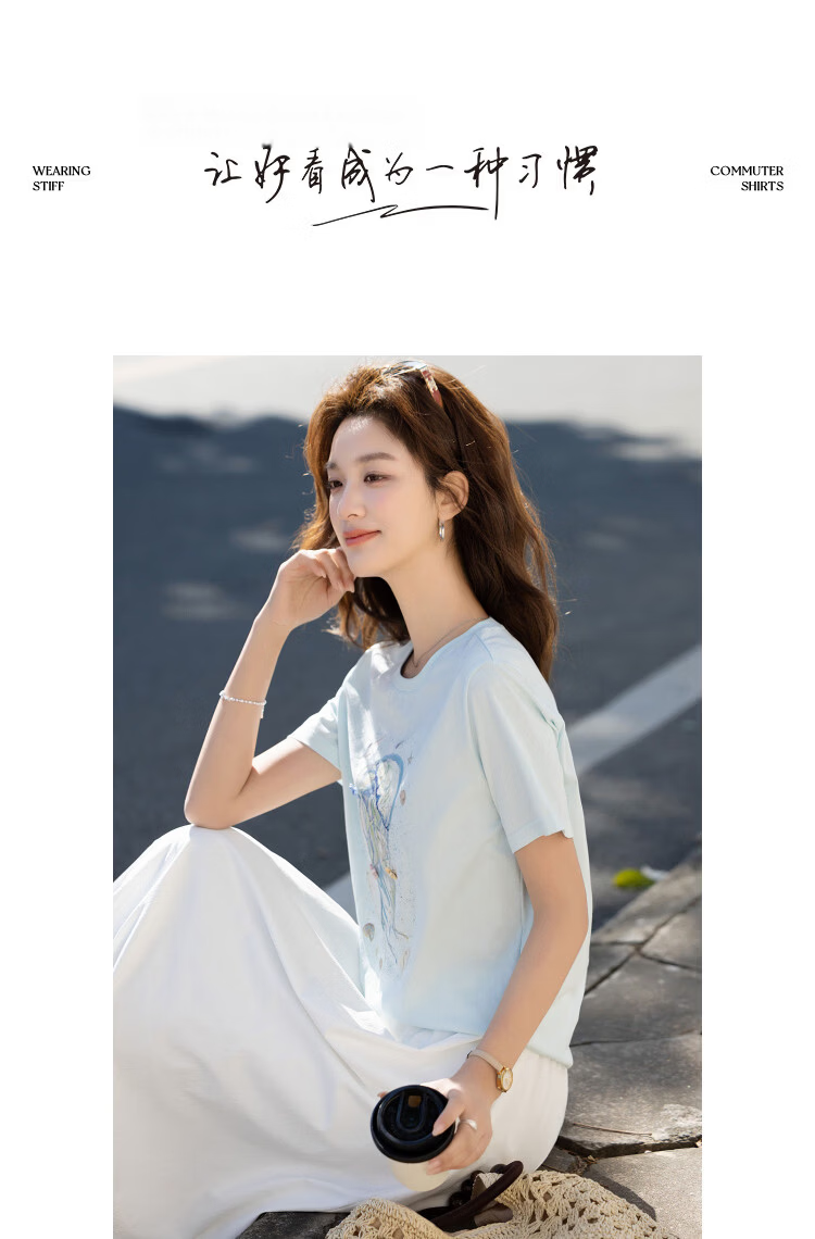 Demana [Cool Feeling Sorona] Summer Fashion 3D Ceramic Starfish Handmade Beaded Slimming Concealing T-Shirt for Women Premium 13