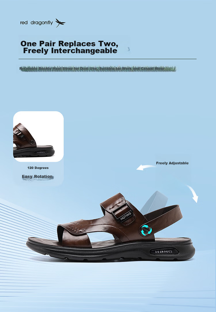 Red Dragonfly Men's Leather Fashion Casual Sandals Lightweight Soft Sole Dual-Wear Driving Beach Shoes WTT261141 Black Size 43 5