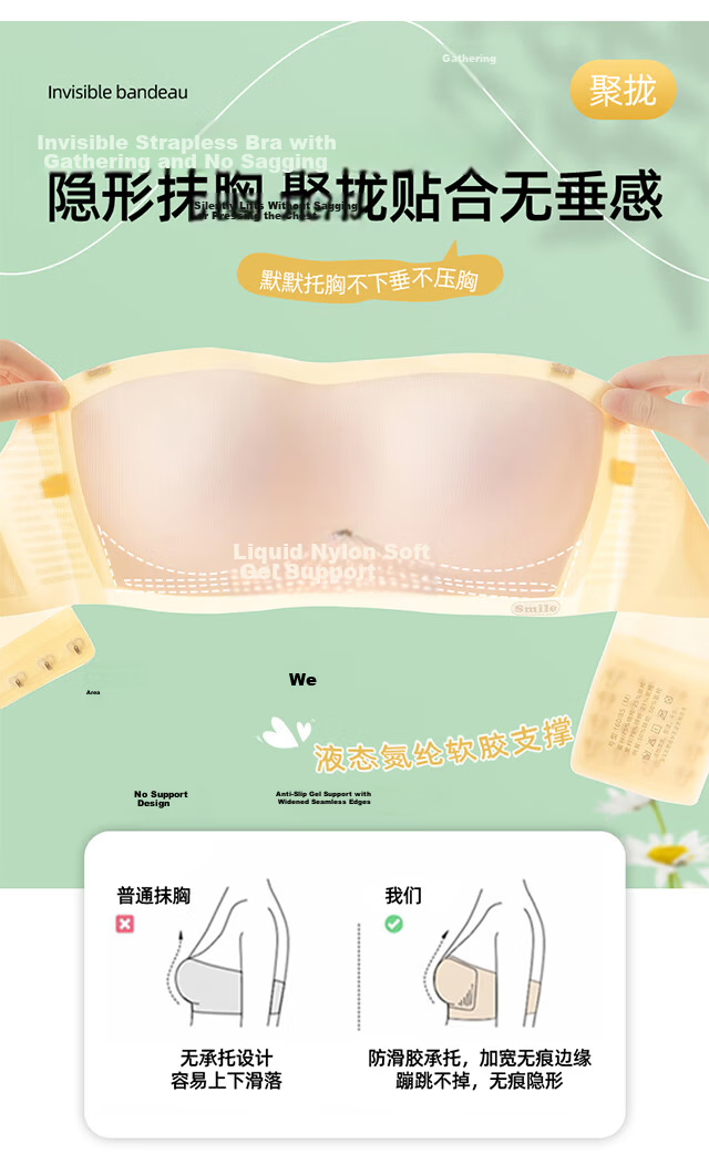 Xueqiman Women's Spring Summer Thin Breathable Strapless Bandeau Anti-Slip Push-Up Small Chest Seamless Backless Tube Top Bra 8