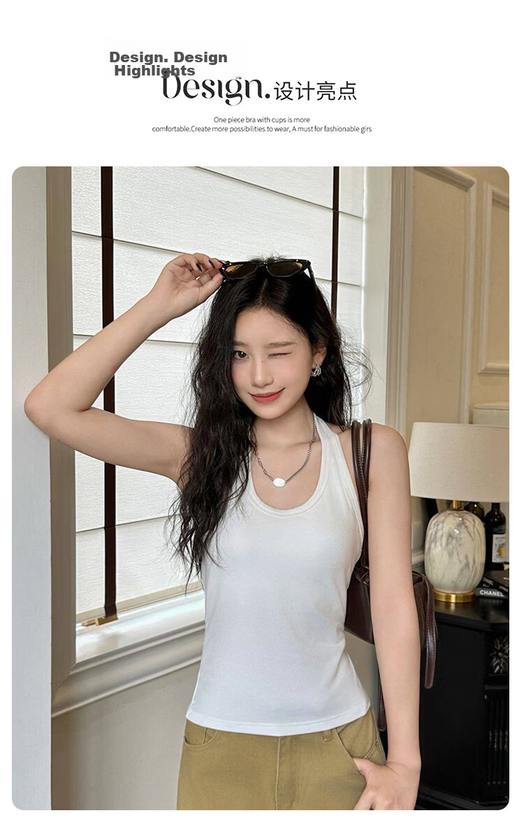 Free Style Halter Neck Tank Top for Women Summer New Padded Chest Sleeveless Sports Fitness U-Neck Back Shirt 2