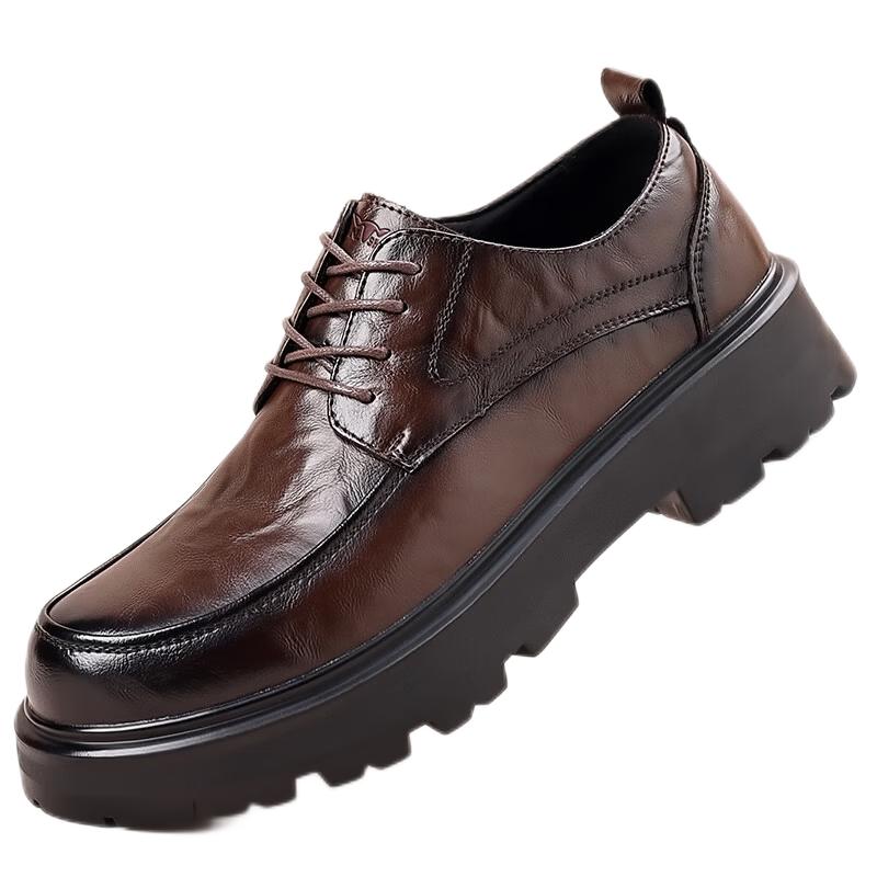Bull Family [Zhang Ruoyun Edition] Men's Spring Autumn New Casual Versatile Business Formal Leather Shoes Thick Sole Derby Shoes