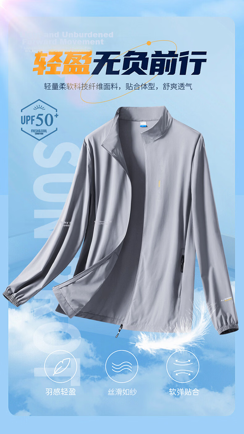 ROMON Sun Protection Jacket for Men, Summer Casual Lightweight UV Stand Collar Ice Silk Quick-Dry Jacket, Navy Blue, 6XL 2