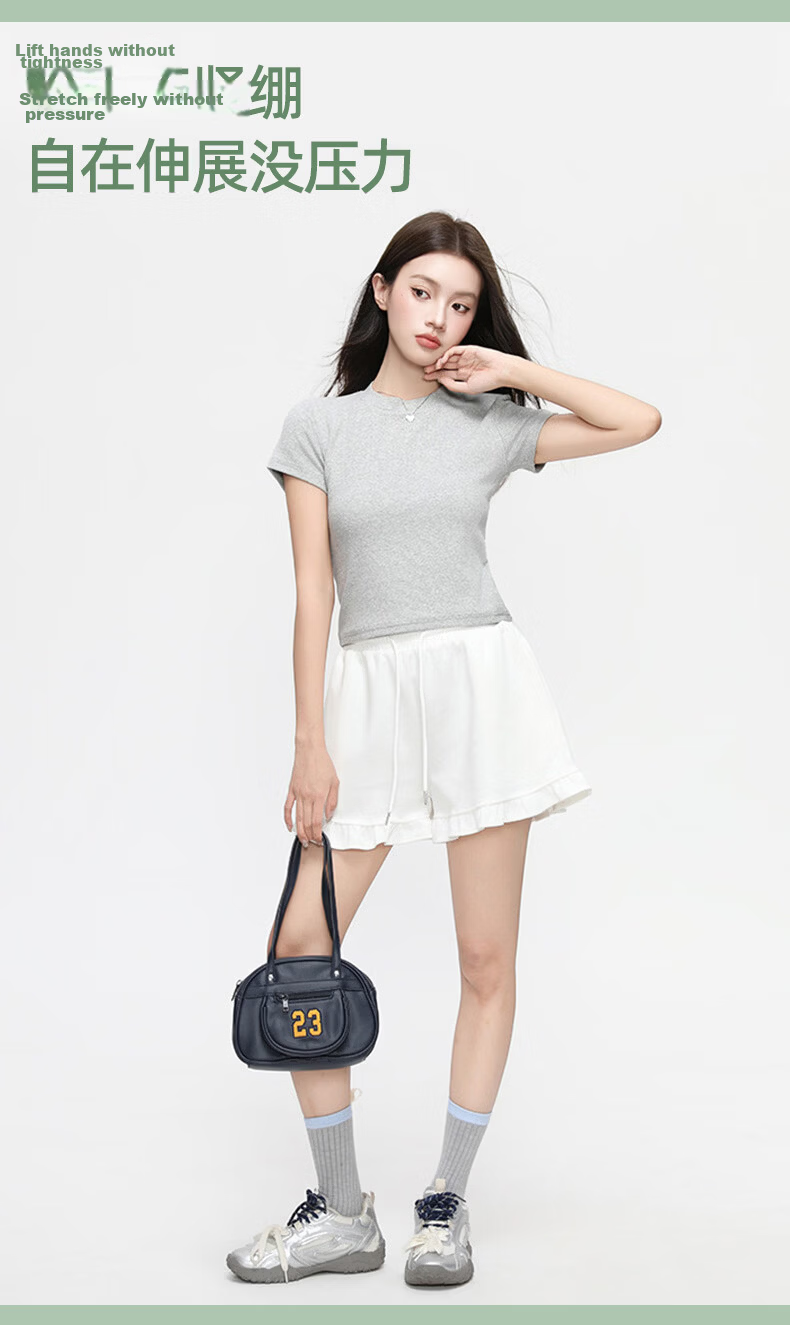 Xunmianren Women's Summer Solid Color Crew Neck Breathable Short Sleeve Slim Fit T-Shirt 5