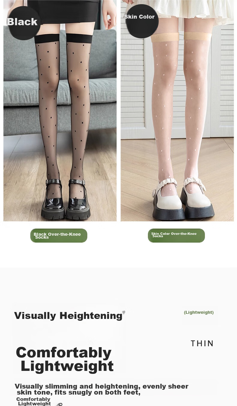 Langsha Spring Summer New Ultra-Thin High Thigh Stockings for Women Breathable Smooth Fashionable Polka Dot Seamless Thigh-High Socks 4