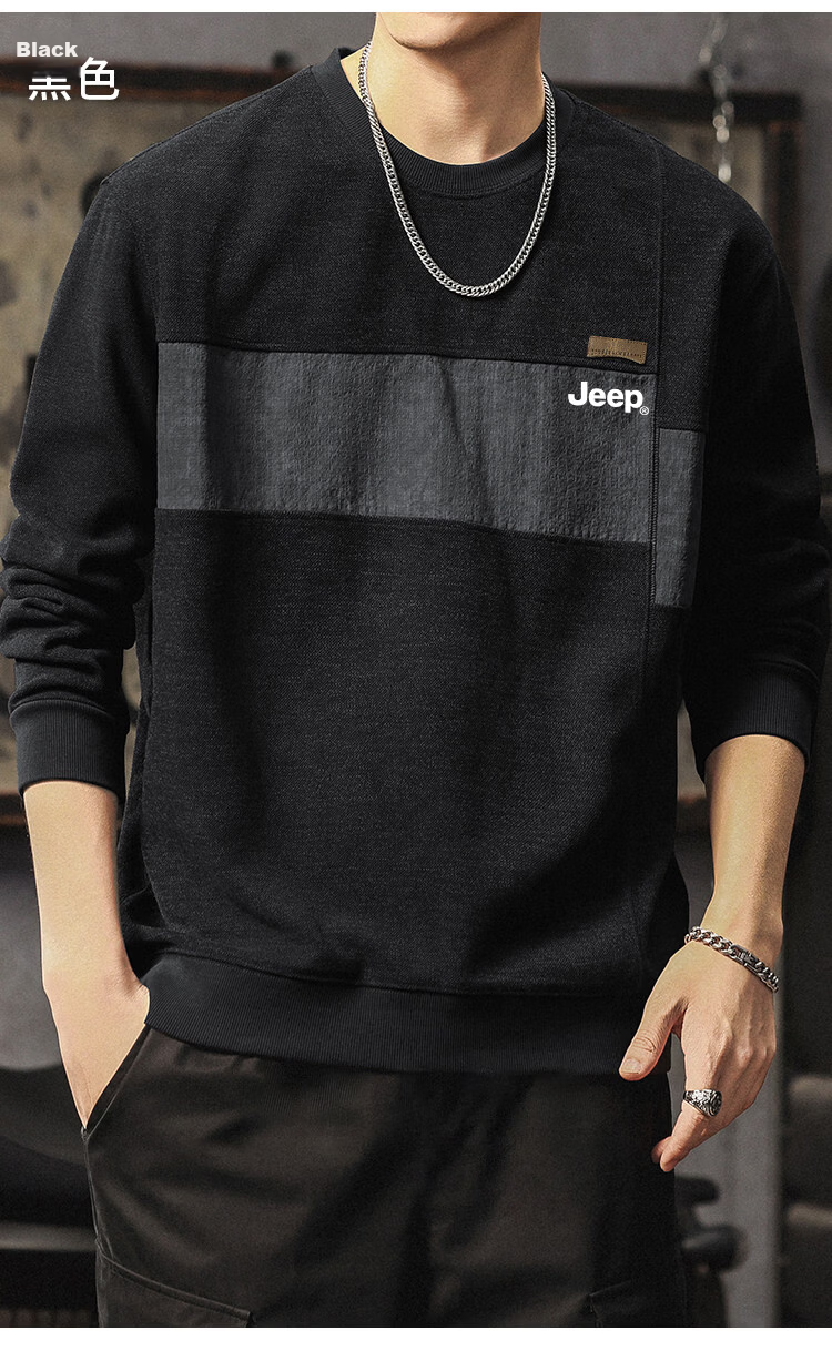 JEEP Men's Spring and Autumn High-End Colorblock Base Layer Long Sleeve T-Shirt Black 2XL 11