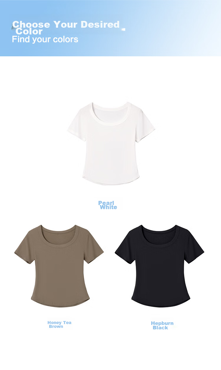 Hodo 10A Antibacterial Modal Short Sleeve T-Shirt for Women, Round Neck, Versatile Waist-Slimming Short Fit Base Tee 12