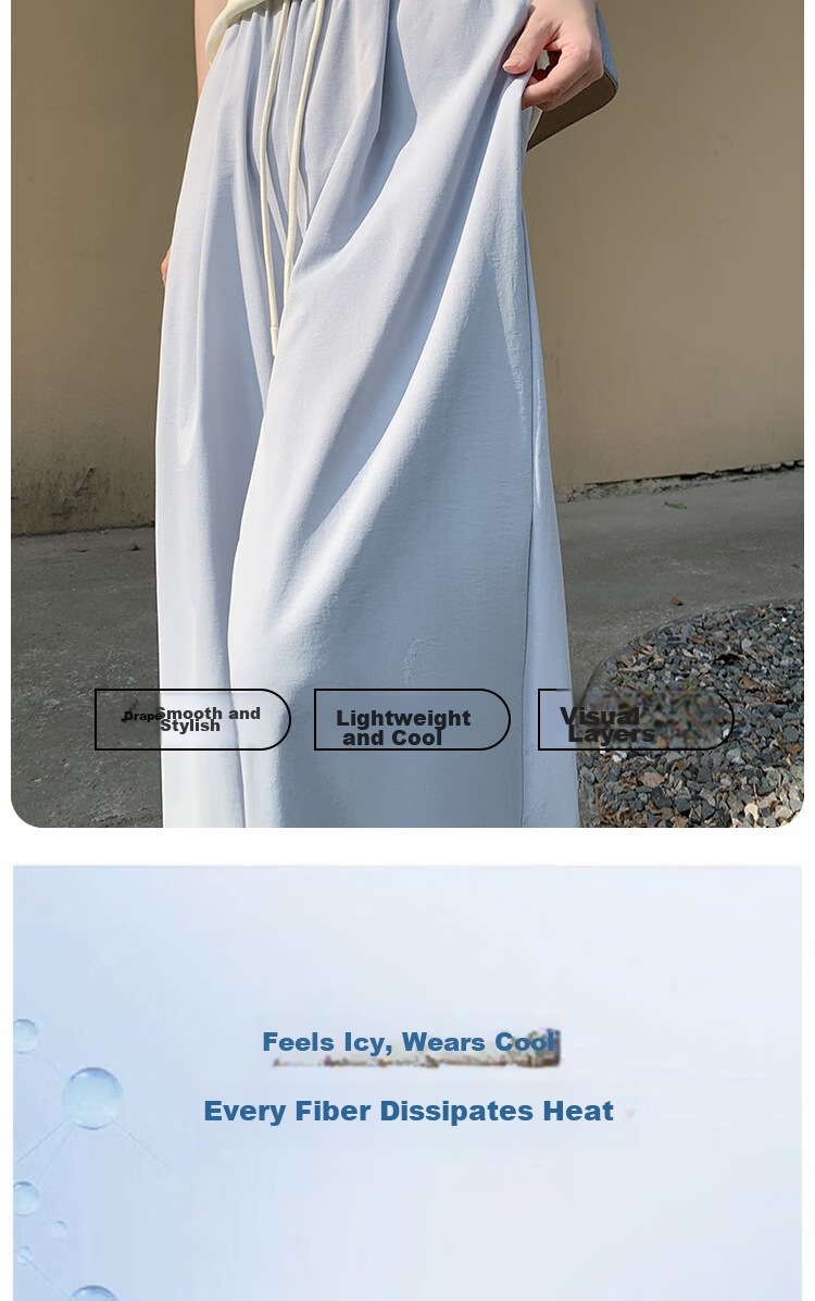 BOPRUIEY Women's Casual Summer Pants 2025 Thin High Waist Draped Loose Quick-Dry Straight-Leg Wide-Leg Lazy Style Ice Silk Pants 14