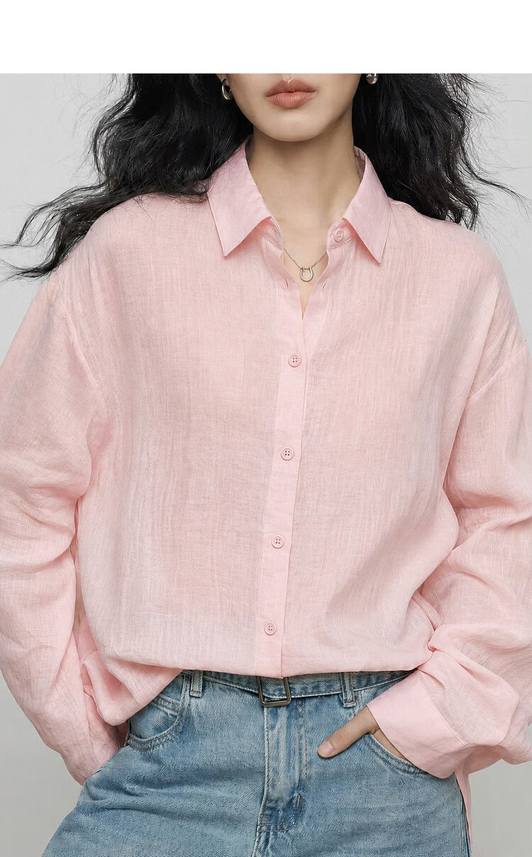 Demana Summer Simple Lightweight Wrinkled Linen Blend Long Sleeve Comfortable Fashionable Casual Women's Shirt with Turn-Down Collar 5
