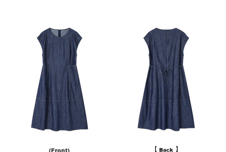 Demana Oxygen Pure Cotton Summer Vintage Washed Sleeveless Tailored Slim Fit Denim Mid-Length Dress for Women 19