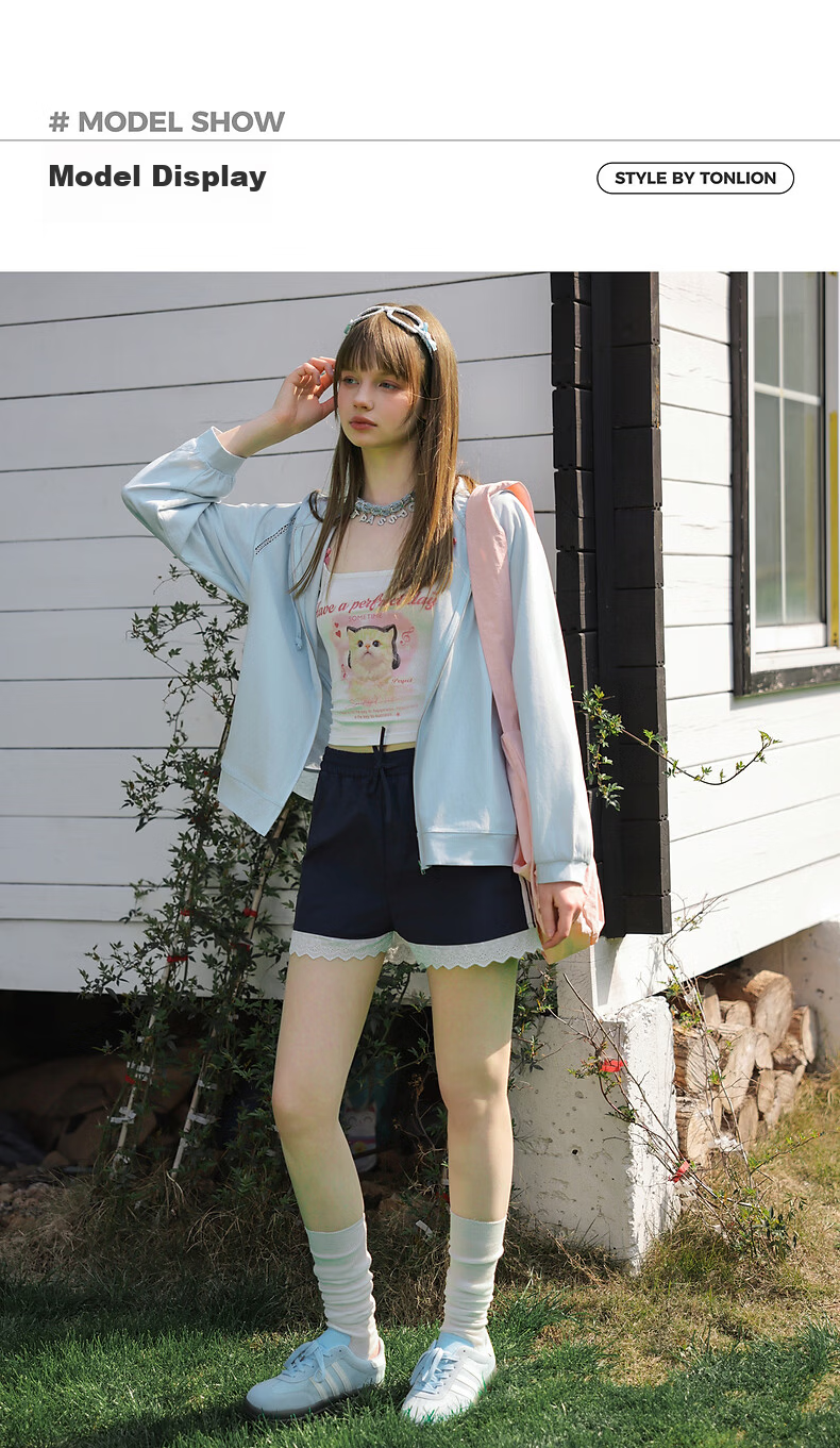 TonLion 2026 Summer New Casual Women's Shorts with Lace Patchwork, Fashionable and High-End Relaxed Style 6
