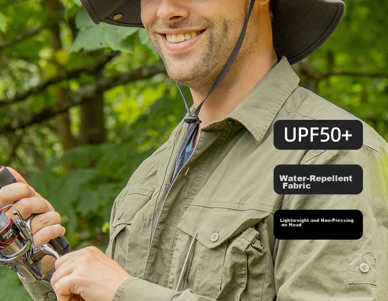 TOPEX Outdoor Men's Summer Mountaineering Bucket Hat Sun Protection Hiking Foldable Water-Repellent Breathable Cap 3