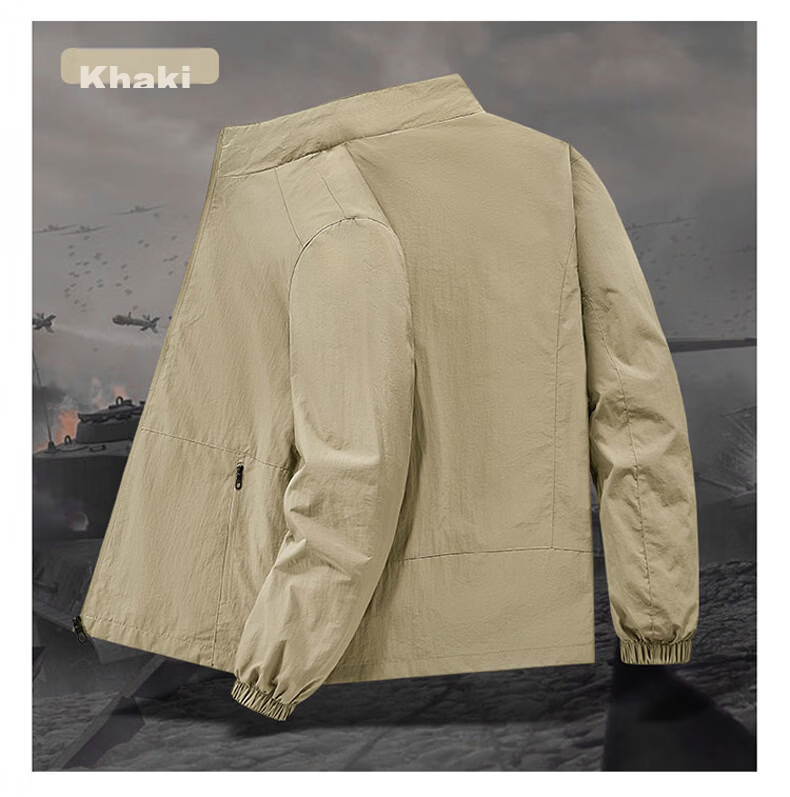 Yalu Ice Silk Men's Jacket Summer Casual Stand Collar Windproof Breathable Lightweight Sun Protection Army Green (Upgraded) 3XL 9