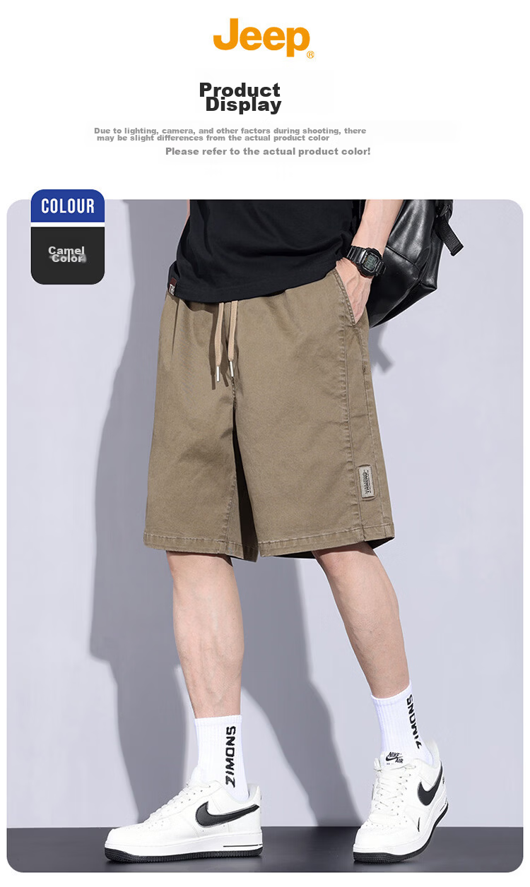 JEEP Men's Summer Casual Breathable Loose Cargo Shorts, Versatile Five-Point Pants, Khaki, XL 10