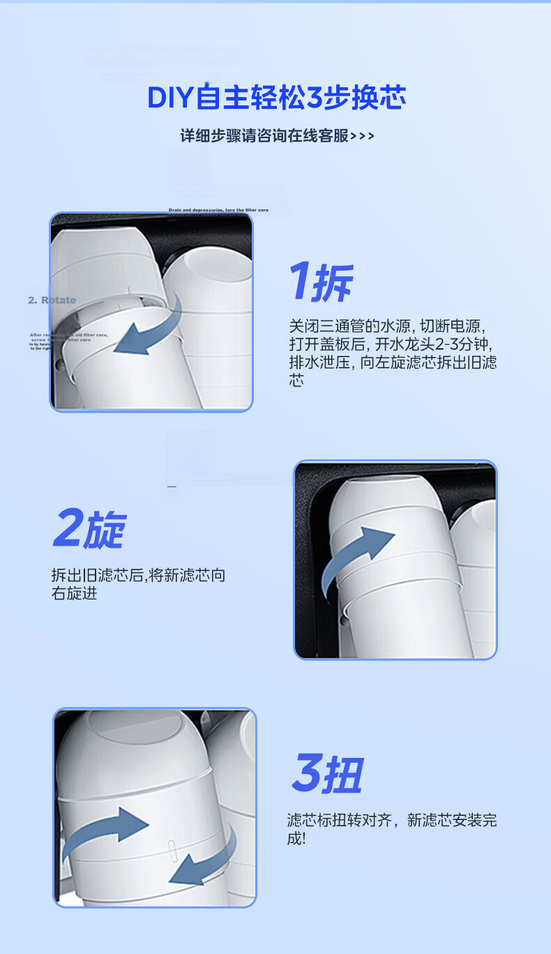 Midea Water Purifier Filter Cartridge - Compatible with MRO201-4, MRO201A-4, X400, X600, Dazhi F1 Series - PP Cotton Filter Cartridge 7