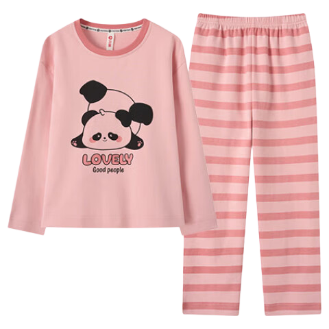 Fenteng Girls' Pajamas, Ultra-Soft Class A Cotton, Anti-Static, Antibacterial, Panda Pattern, Children's Sleepwear, Home Wear Set