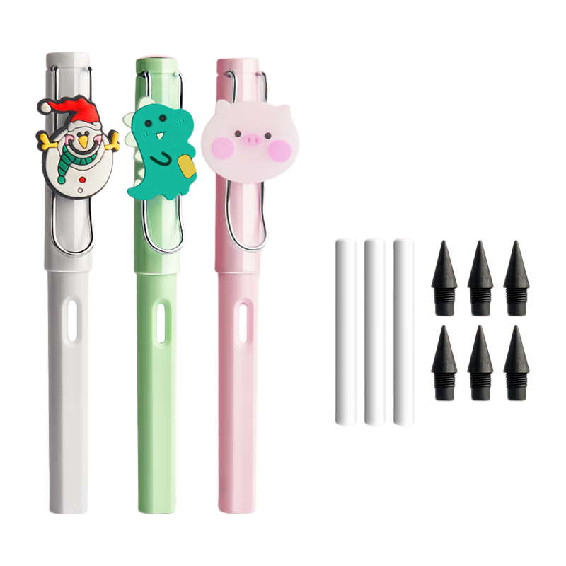 Licao Pencil for Primary School Students, Automatic Pencil with Eraser for Kindergarten Beginners, Elementary School Stationery, Everlasting Pencil, No Need to Sharpen, 3 Pieces