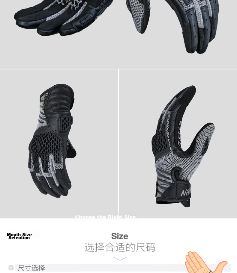 NERVE Nerve Honeycomb Motorcycle Riding Gloves Unisex Summer Protective Ventilated Touchscreen Black/Grey/Orange 2XL 10