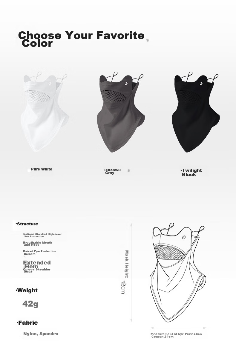 GOLOVEJOY Outdoor Sports Sunscreen Face Mask UV Protection Full Face Neck Eye Guard Breathable Hiking Black 12