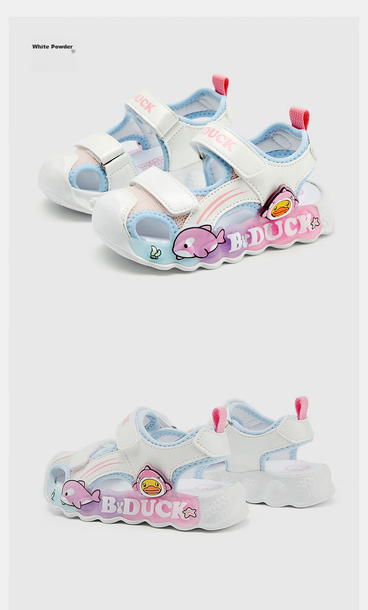 B.Duck Children's Sandals, Cartoon Fashionable Shoes for Boys And Girls, Summer Closed-Toe Beach Sandals, 5006 White And Blue, Size 30 43