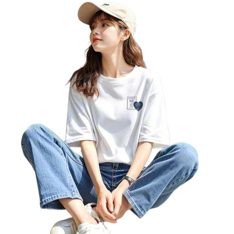 TonLion 2026 Summer Women's Left Chest Heart Detail Printed Short Sleeve T-Shirt Casual Versatile Fashionable High-End Comfortable