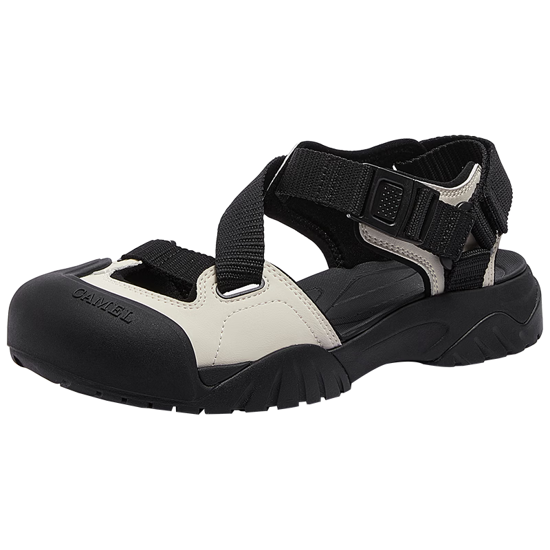 CAMEL Women's Outdoor Sandals Cute Cool Version Colorblock Thick Sole Sandals L25M076016 Off-White/Black Size 35