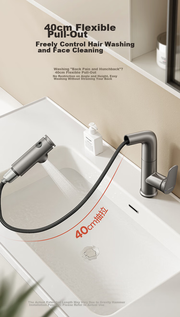 ARROW HS Hot and Cold Washbasin Faucet Adjustable Pull-Out Dual Spray Bathroom Tap 10