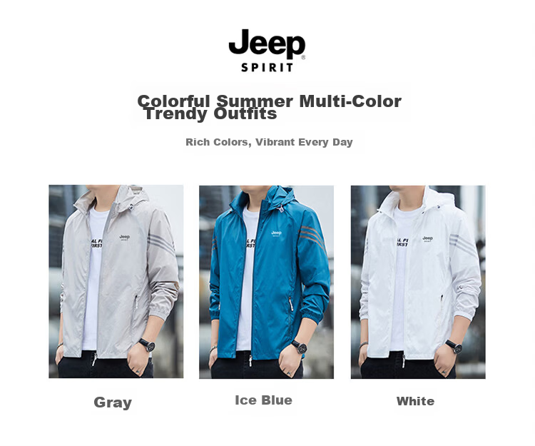JEEP SPIRIT Men's Summer Ice Silk Lightweight Jacket High-End Outdoor Coat Light Gray XL 11