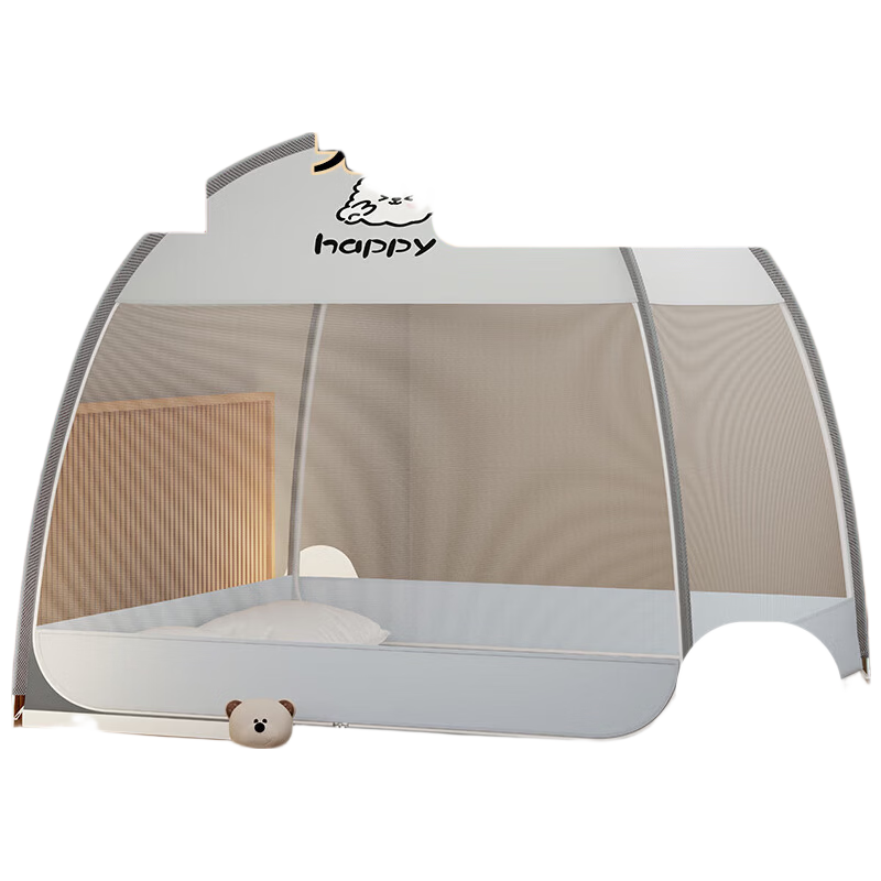 MUJI Workshop Integrated No-Installation Mosquito Net 1.2x2m Home Bedroom Mongolian Style Single Bed Dustproof Net Happy Bear