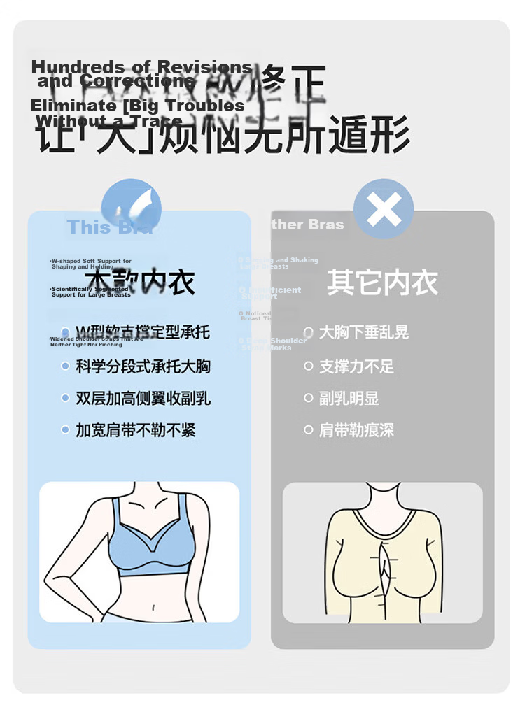Modal Large Bust Minimizing Lift Bra for Women Summer Push-Up Side Support Wireless Seamless Plus Size Bra 3