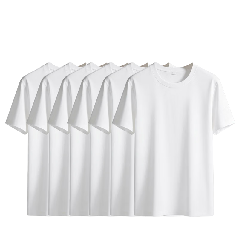 Yiershuang Men's T-Shirt Pure Cotton Crew Neck Short Sleeve Summer Basic Solid Color Undershirt Sweatshirt 6-Pack