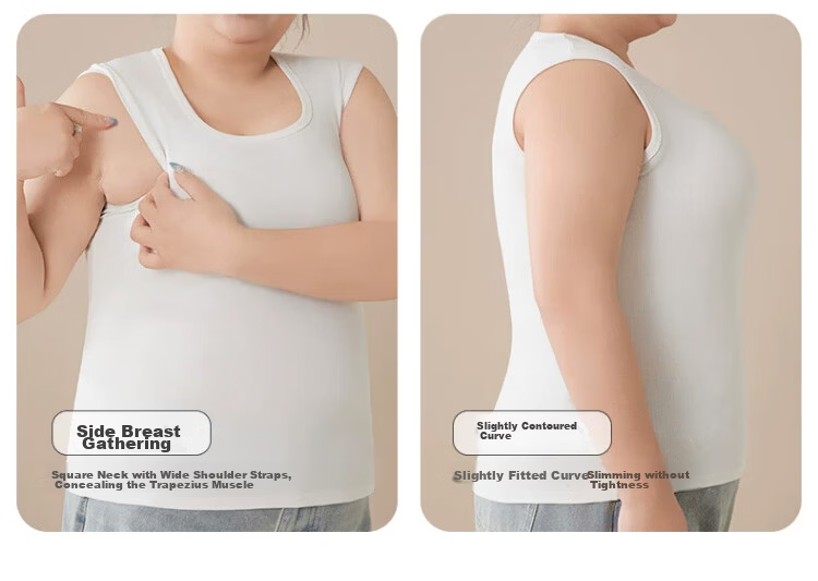 Langsha Plus Size Cotton Square Neck Vest for Women, Plus Fat MM, Belly Covering, Slimming Innerwear, Side Breast Support, Up to 200 Jin Base Layer 15