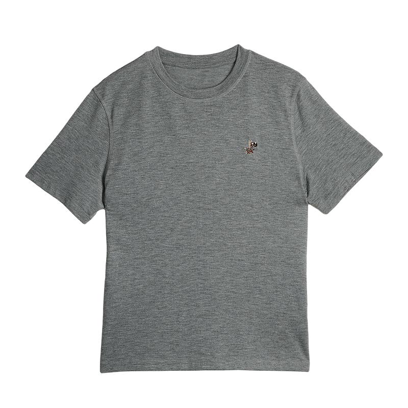 Olrain Eurail Summer New Round Neck Casual Fashion Versatile Embroidered Short Sleeve T-Shirt for Women Gray S
